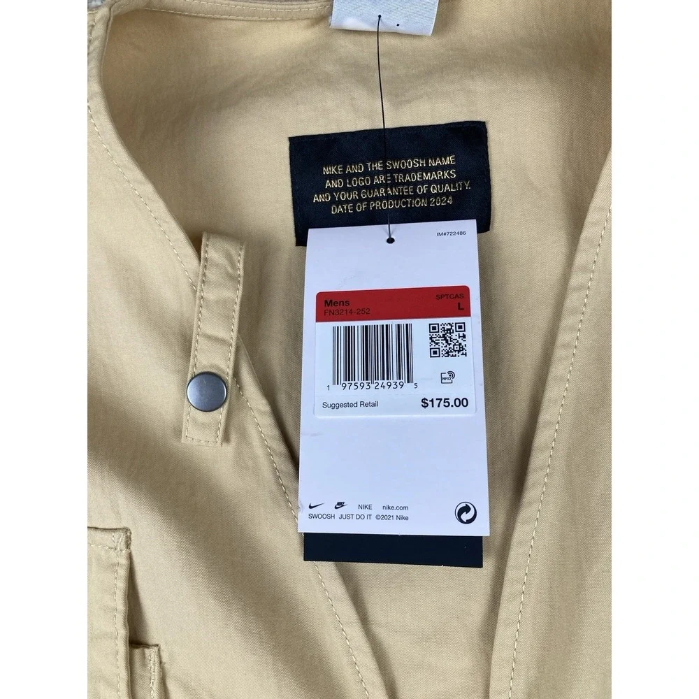 Nike Life Utility Vest Sesame Tan Full Zip Cargo Pockets FN3214-252 Size Large